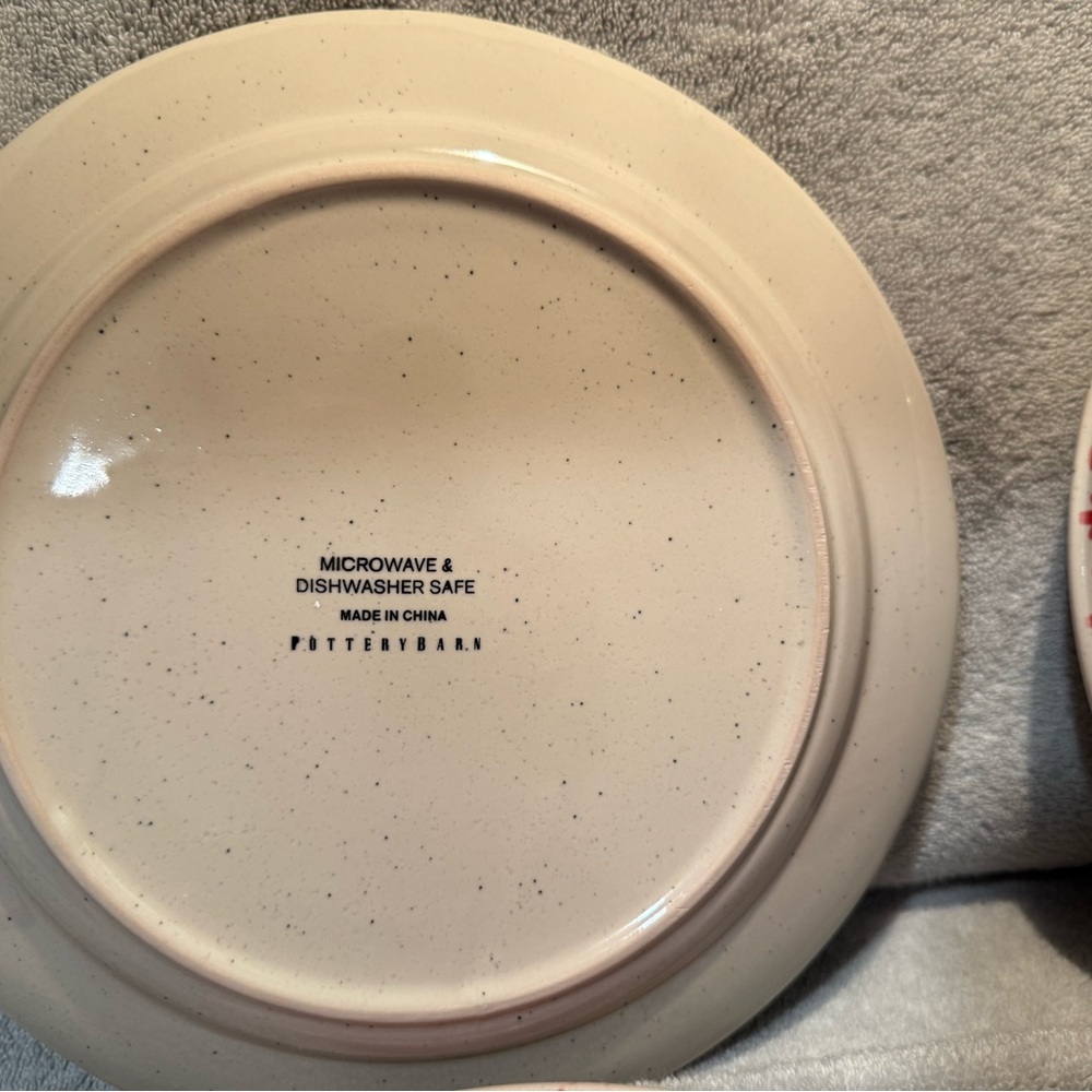 New Pottery Barn Zamora Glazed StonewarevDinner Plates, 10”D, Red/White- S/4 - Picture 6 of 8